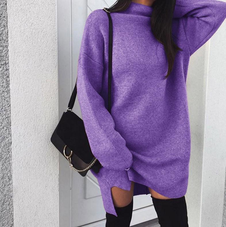Oversaized Lazy Style Korean Version Solid Color Casual Turtleneck Long Sleeve Dress For Lady Streetwear Knit Dress