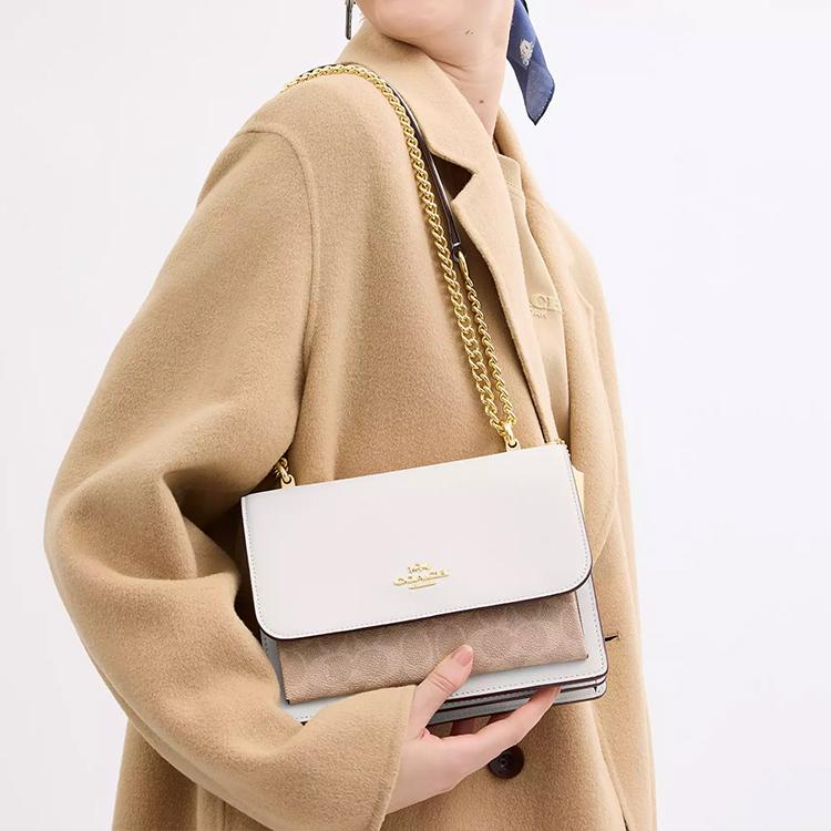Coach Klare 22 Brand Logo Snap Closure Coated Canvas And Smooth Leather Crossbody Shoulder Bag Small Women bags Chalk CV978-IMXDM