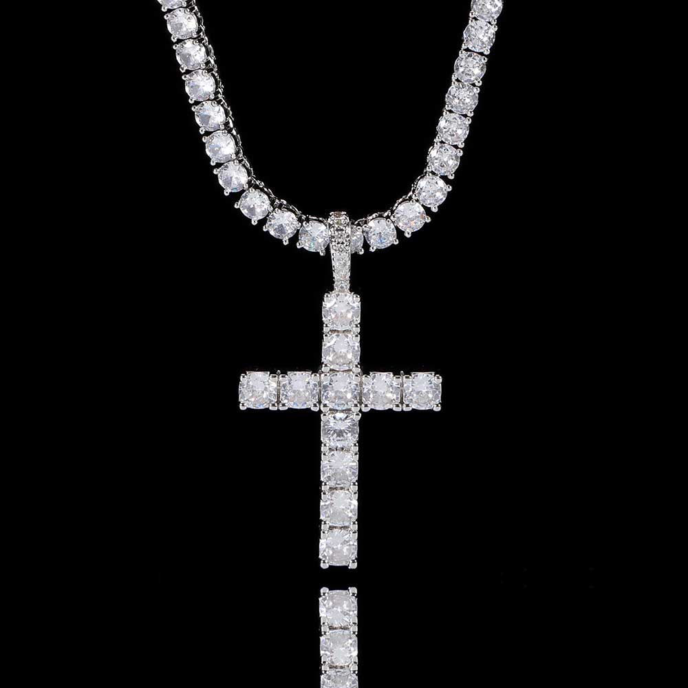 Modna Prosta Biżuteria Krzyż Błyszcząca Iced Out Cyrkonia Diament 18k Białe Złoto Platerowany Naszyjnik z Zawieszką Krzyż Dla Mężczyzn Kobiet