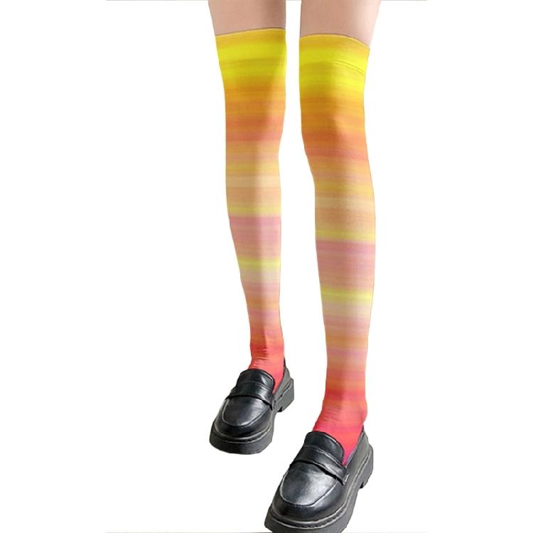 Damen Japanische Stile Anime Oberschenkelhohe Strümpfe Regenbogen Mehrfarbig Gestreiftes Muster Seide Über dem Knie Lange Socken Strumpfwaren