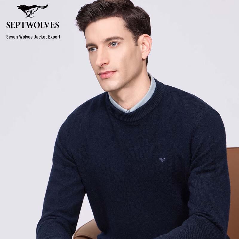 SEPTWOLVES Men's Winter Round Neck Wool Blend Sweater