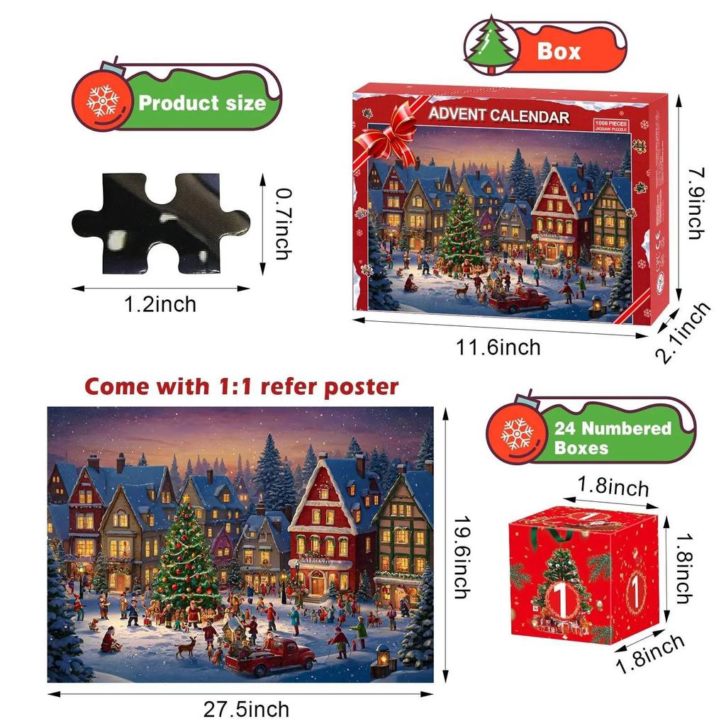 Christmas Puzzle 24 Days Christmas Countdown Calendar 1008 Pieces Jigsaw Puzzles Christmas Advent Calendar for Adults