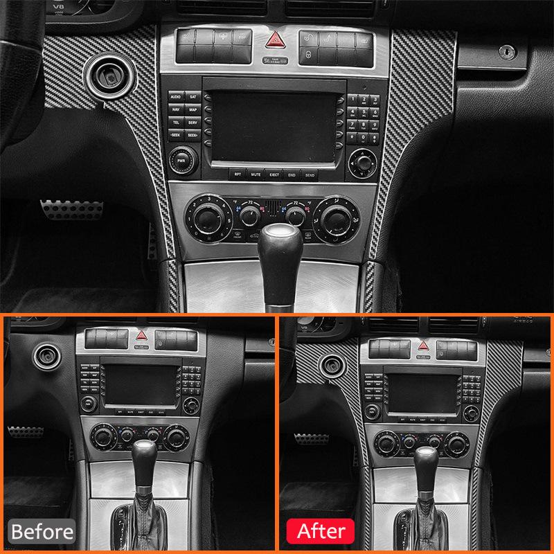 Carbon Fiber Car Center Console Multifunction Panel Frame Trim Strip Decoration Sticker For Mercedes Benz C Class W203 2005-2007