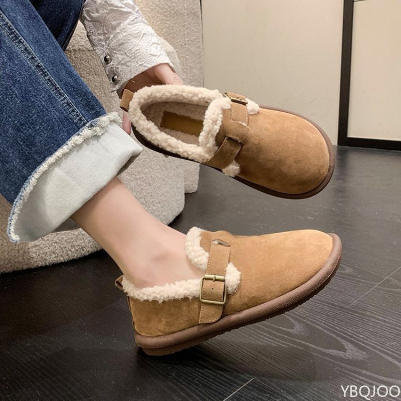 Autumn Winter New Large Thick Bottom with Cotton Thickened Women's Cotton Shoes One Step Full Pack Flat Bottomed Women's Boots