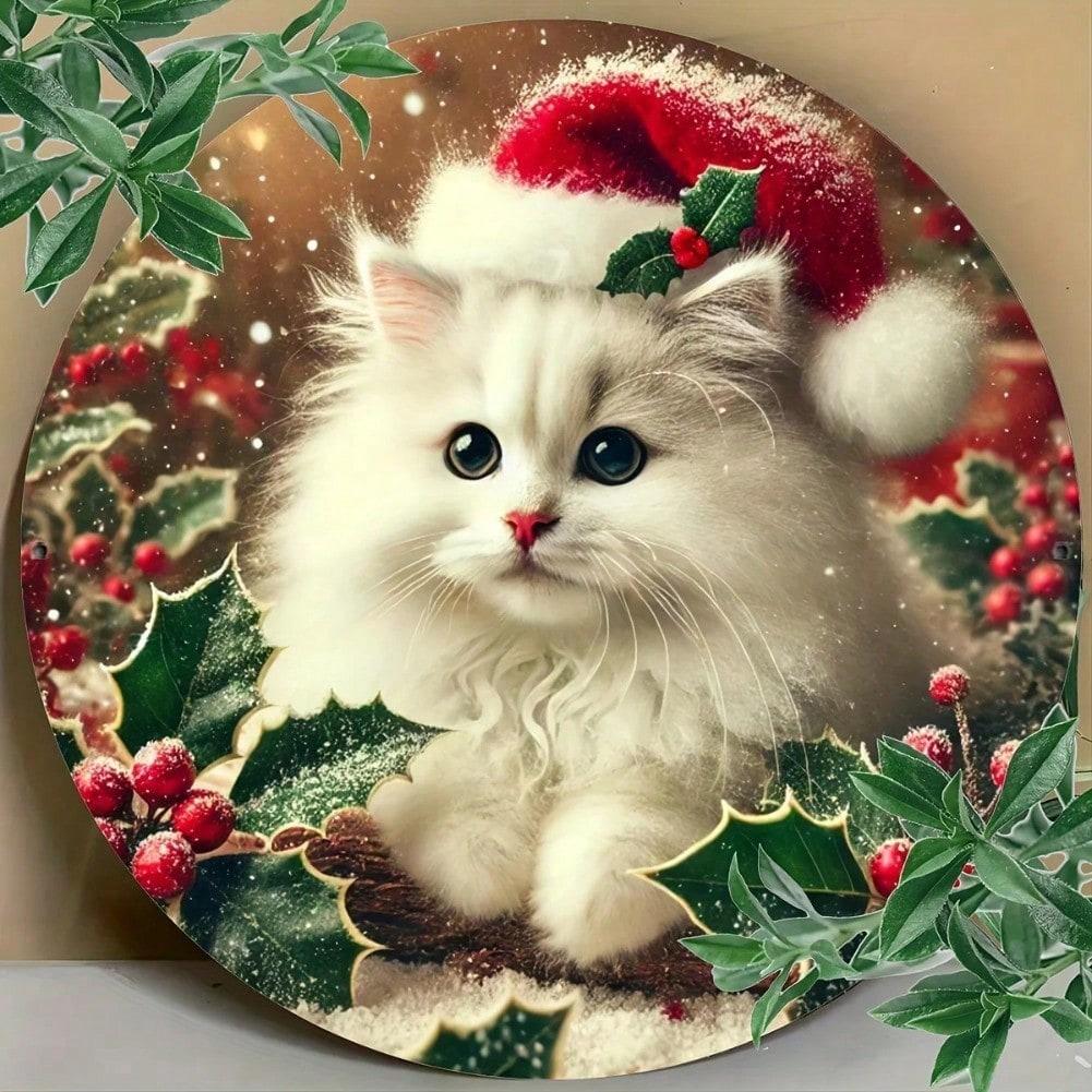 

Christmas Cat Metal Sign 2D Printed 7.8 Inch Wall Art Home Cafe Farmhouse Decor 20x20 різнокольоровий