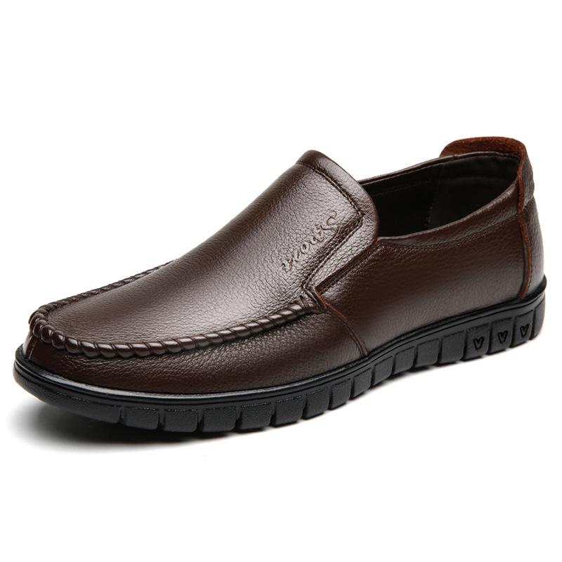 

Мужская повседневная обувь из мягкой кожи для людей среднего и пожилого возраста — удобная, нескользящая, большого размера, для папы, весна и осень 2024 г. (черный) 38