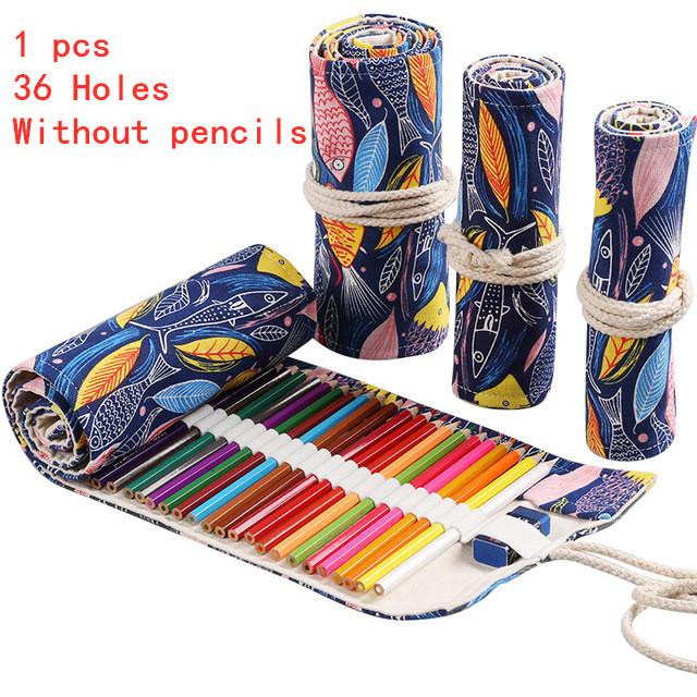 12/24/36/48/72 Hole Colorful Cloth Pencil Case Stationery Cosmetic Pencil Storage Bag Pencil roll School Supplies 050045