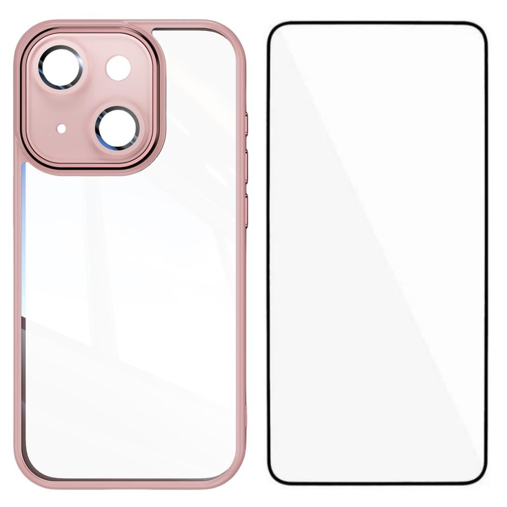 For iPhone 14 Plus TPU Case WANLONFENG Shockproof Clear Phone Cover with Tempered Glass Film