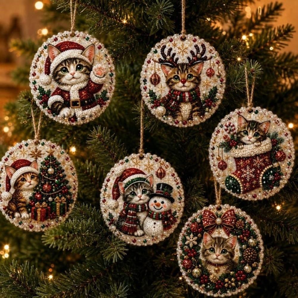 6 Stück Diamond Painting Kits Handgemachte DIY Bastelsets Neue Weihnachtsbaum-Anhänger Heimdekoration