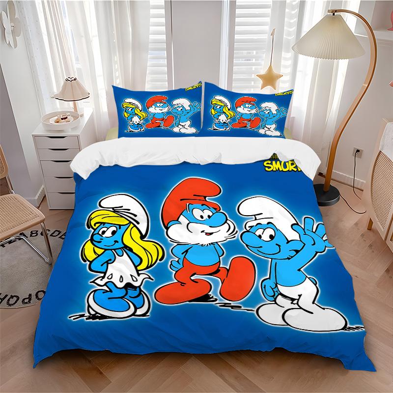 Smurfs Blue Friends Print 3Pcs Bedding Setduvet Cover With 2 Bedropillowcase Home Birthday Gift