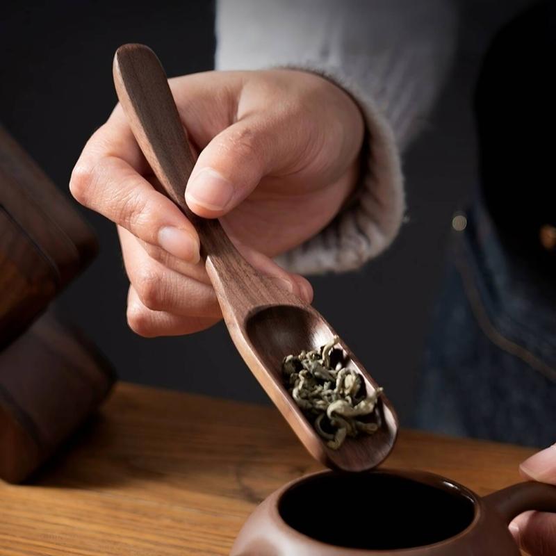 Hand Polished Vintage Ebony Tea Spoon Solid Wood Handle Durable Small Natural Tea Shovel for Home Coffee Bar