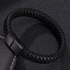 Punk Men Bracelet Bangles Black Brown Leather Bracelet Male Stainless Steel Clasp Fashion Wristband Gift
