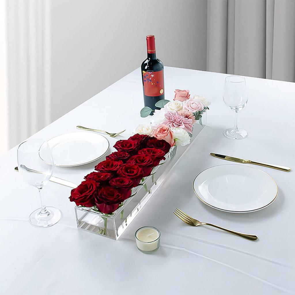 Rectangle Flower Vase Clear Acrylic Long Modern for Living Room Desktop