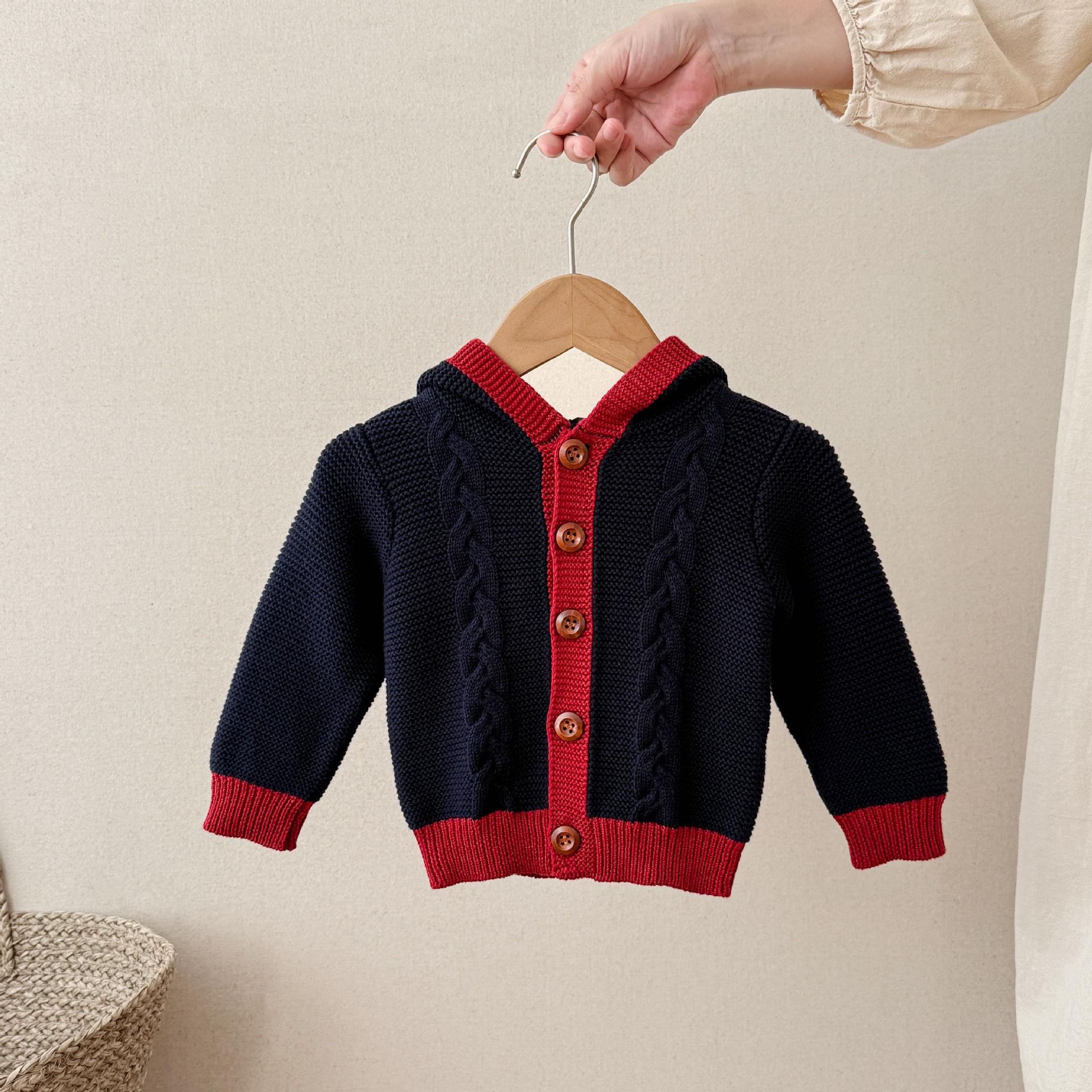 

Кардиган с капюшоном для маленьких мальчиков из чистого хлопка, винтажной вязки «косы», - осенне-зимний, с длинным рукавом 66 cm королевский синий