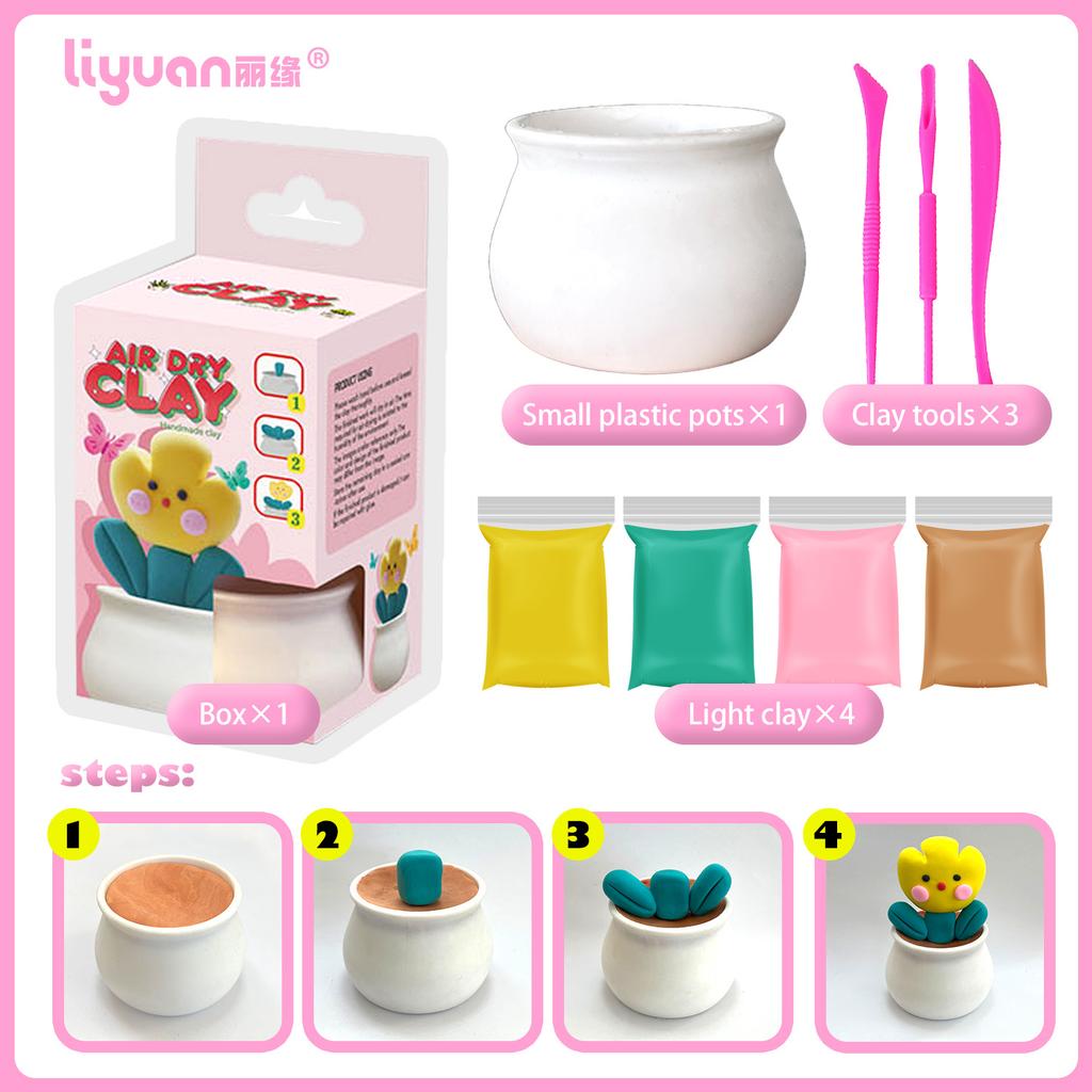 4-Color Ultra-Light Clay Succulent Pot DIY Handmade Modeling Clay Toy Set for Kids