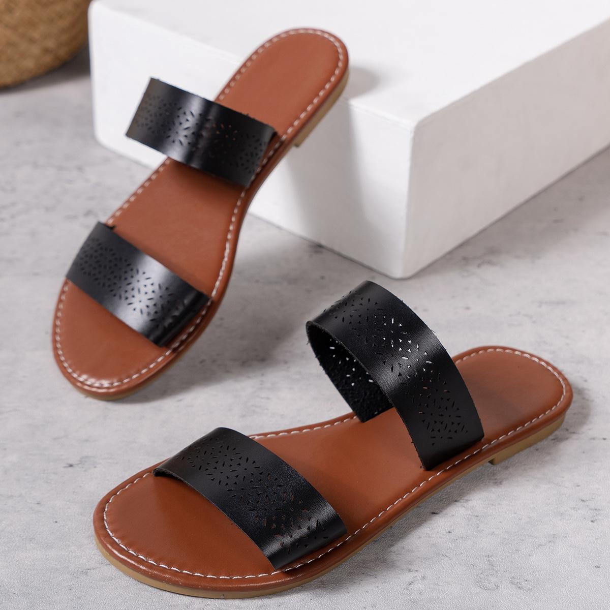 

Трансграничные европейские и американские сандалии большого размера, однотонные, весна-лето, с круглым носком, с толстой подошвой, модная повседневная верхняя одежда с одним словом, женские 36 чёрный