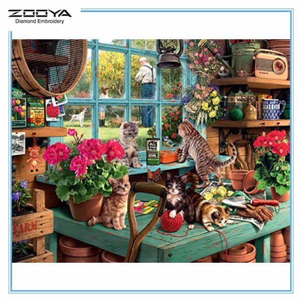 

ZOOYA DIY 5D квадратные стразы цветы и кошка Алмазная вышивка картина вышивка крестом домашний декор