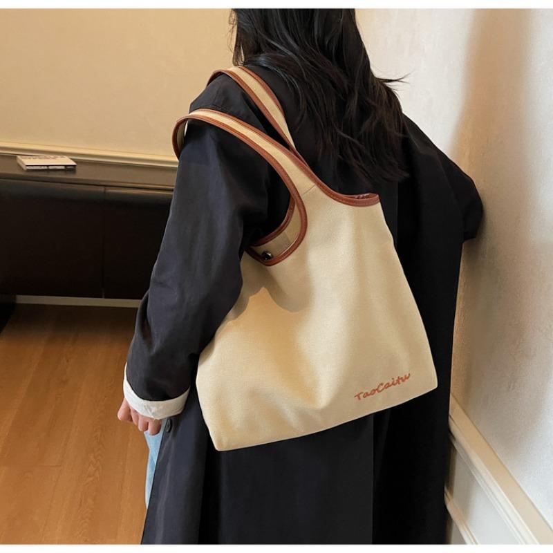 Canvas Bag Women's Large-capacity New Autumn and Winter Versatile Casual Shoulder Bag Simple Student Tote Bag