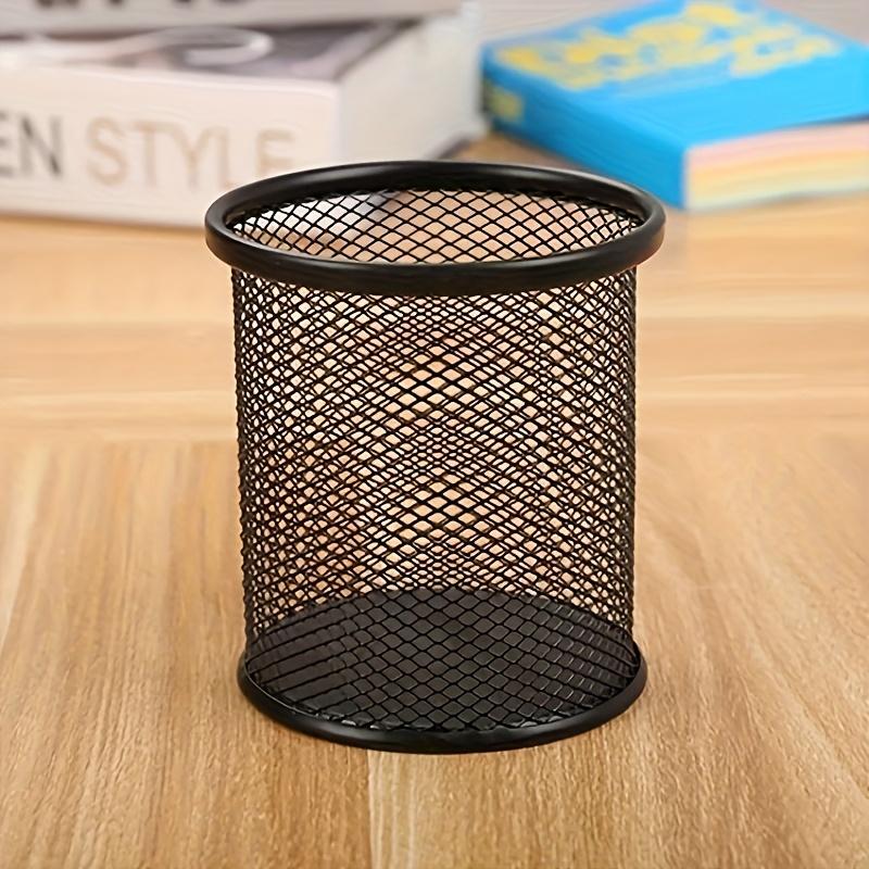 1PC Simple Black Net Pen Holder Grid Pen Holder Round and Square Stationery Office Supplies Desktop Storage Bucket