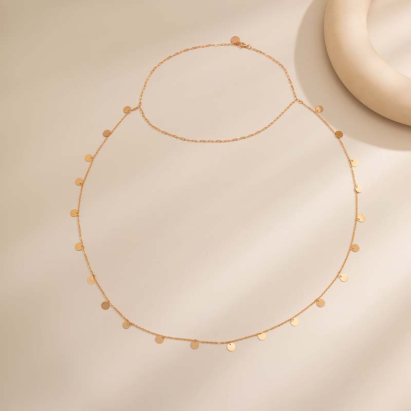 Fashion Metal Sequin Round Pendant Back Chain Necklace For Women Simple Long Tassel Sexy Body Chain Jewelry Accessories