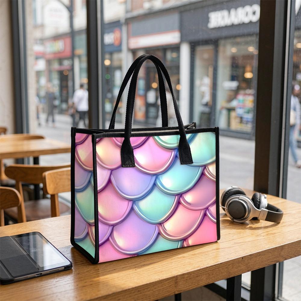 Iridescent Mermaid Scales Pattern Fashion Large Capacity Casual Tote Bag for Daily Shopping Travel Commute Use