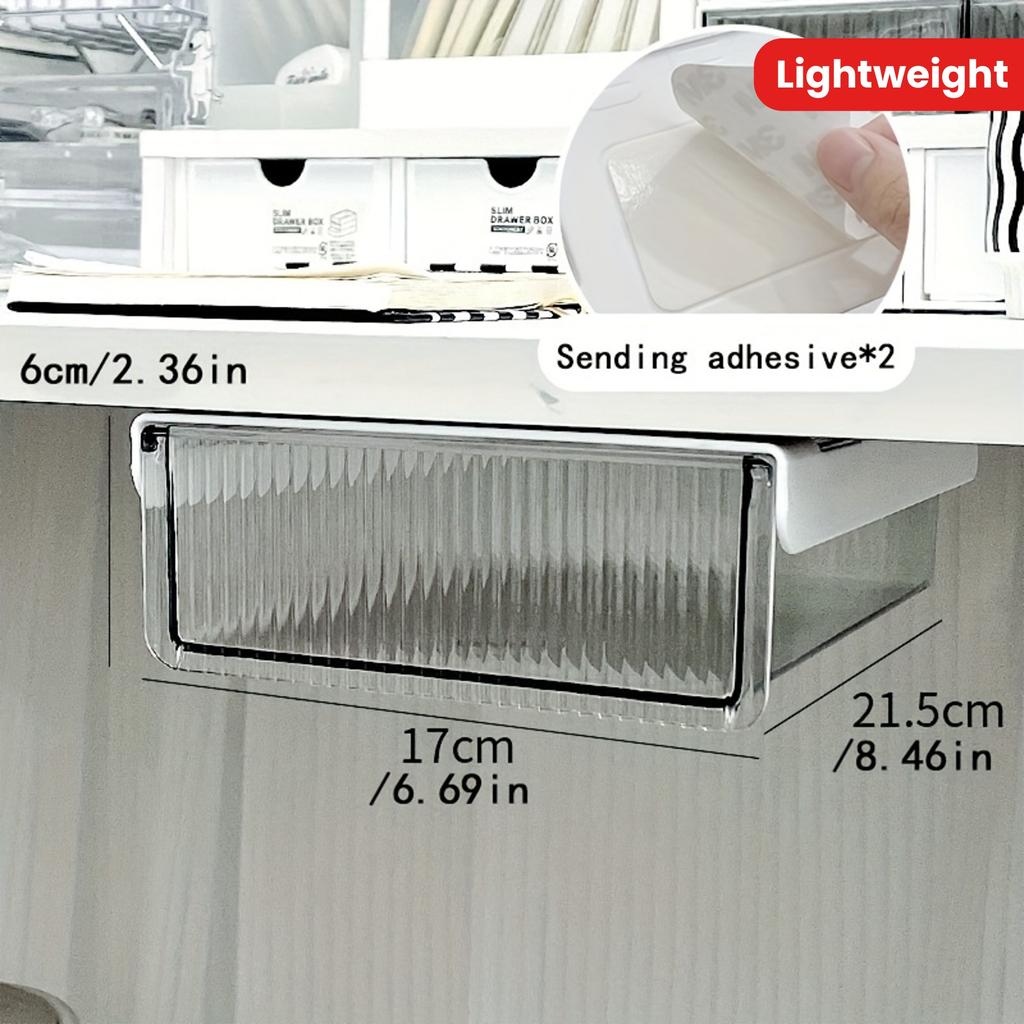 Under-Desk Drawer Organizer - Lightweight PET Storage Box for Office and Student Desks, Wall-Mounted Design