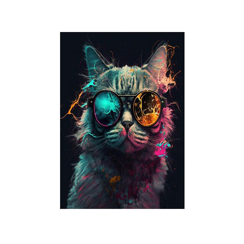Sweet And Cute Cat With Glasses Canvas Painting Wall Animal Art Posters and Print Mural Picture Modern Living Room Home Decor
