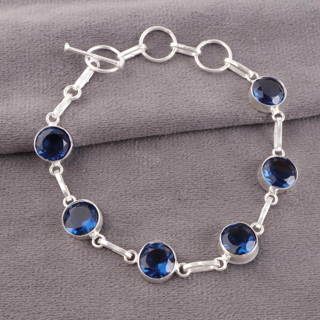 London Blue Topaz  Gemstone 925 Sterling Silver Jewelry Handmade Girls Bracelet RB-14-9