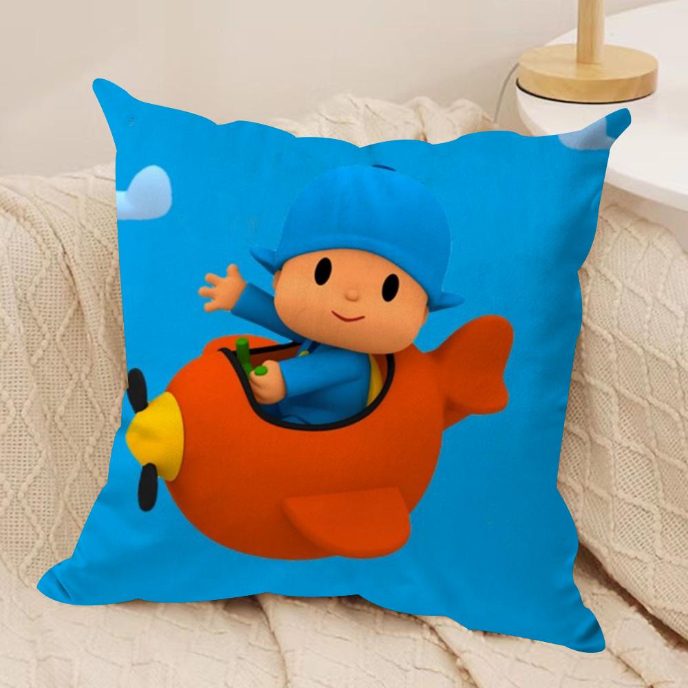 Cartoon Cute PPocoyo Cushion Cover Silky Short Plush DoubleSided Printed Pillow Case for Sofa All Seasons Home Decor Gift