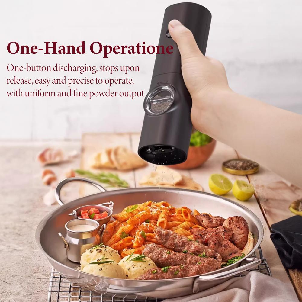 Battery Powered Electric Pepper Grinder Salt Mill - Automatic Spice Grinder,  LED Light, One-Hand Operation, For Kitchen BBQ