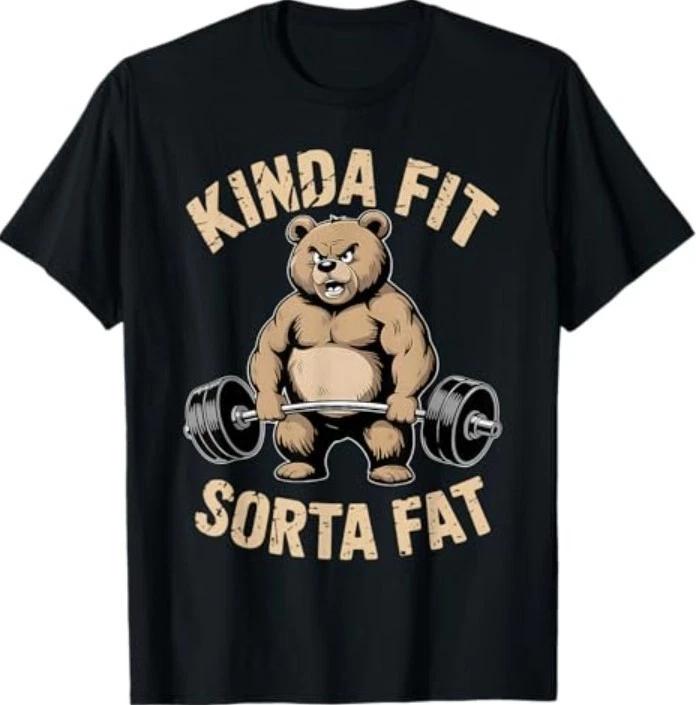 Kinda Fit Sorta Fat - Funny Gym Bear Weightlifting Workout T-Shirt M