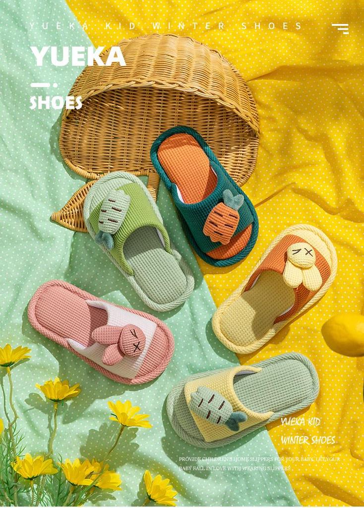 Xinwang Rabbit Linen Slippers for Kids: Summer Indoor Silent Cotton Slippers for Men and Women.