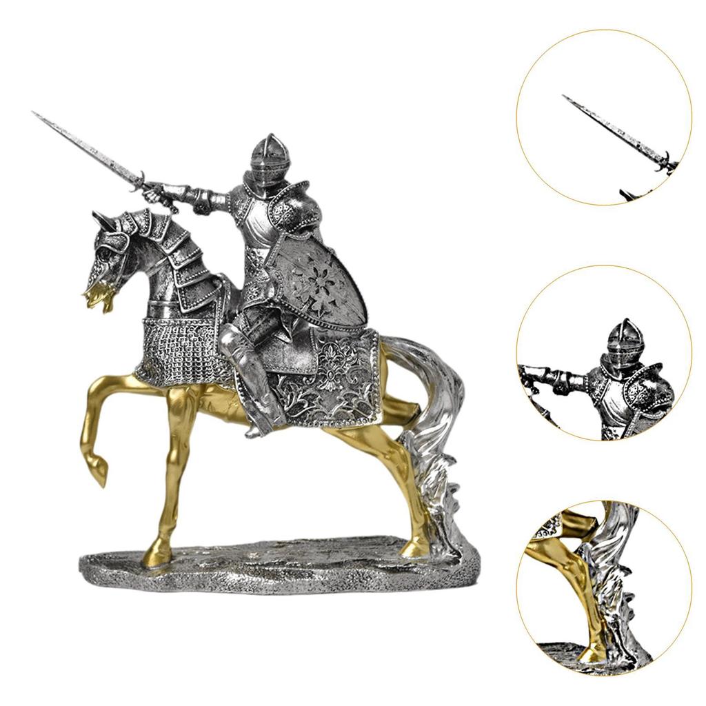 Ritter Pferde Statue Retro Kunstwerk Harz Dekorative Figur Tischdeko für Regal Eingangsbereich Schlafzimmer Eingang Wohnzimmer