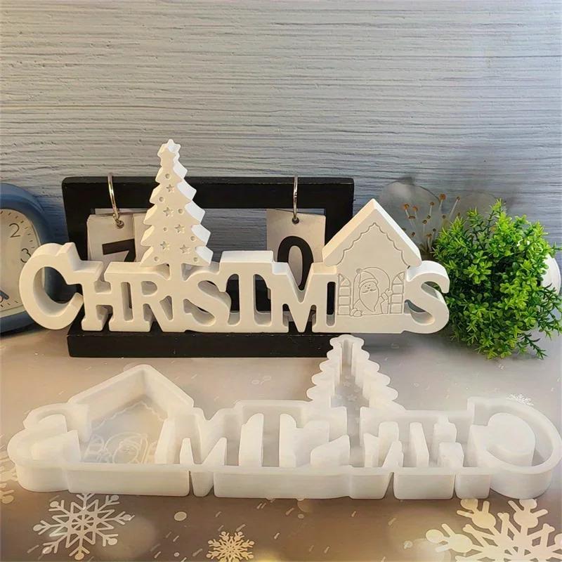 Christmas English Letter Ornament Decoration Cement Gypsum Mold DIY Silicone Mold Christmas Atmosphere Decoration