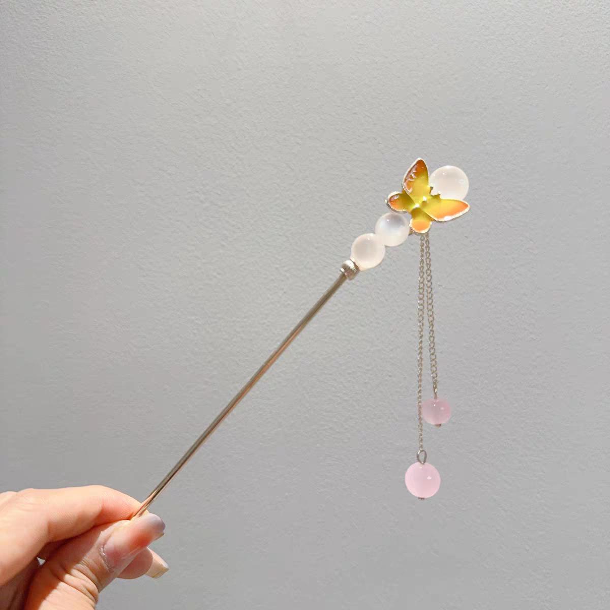 

Женская заколка для волос в древнем стиле с синей бабочкой и кисточкой для ханьфу и ципао