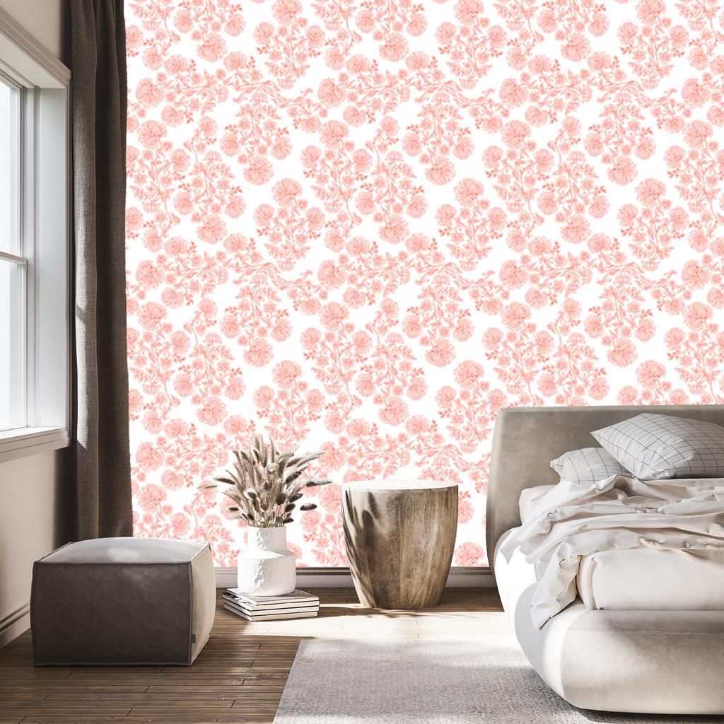 Wallpaper Flowers background coral, center coral for Living Room and Bedroom 50x1000