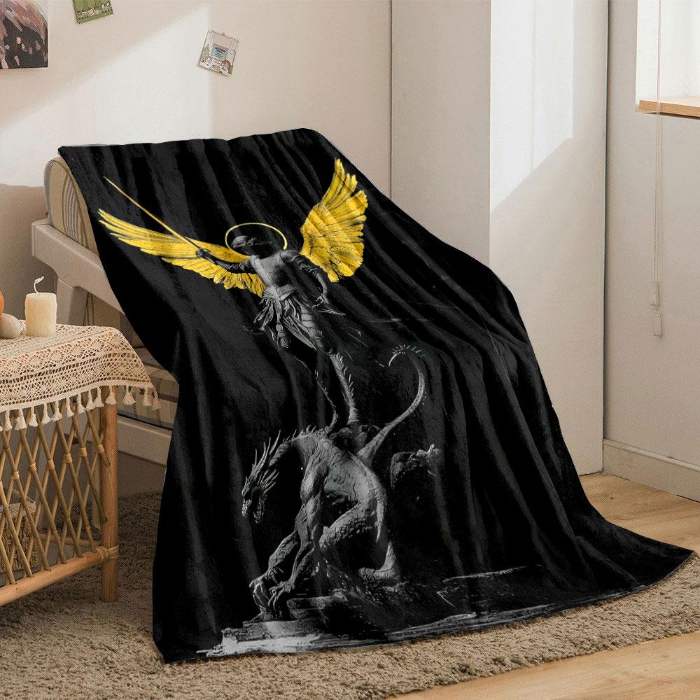 Angel Winged Warrior Dragon Print Blanket Printed Blanket for Living Room Bed Couch lunch break Soft Cozy Blanket for Friend's festival Gift