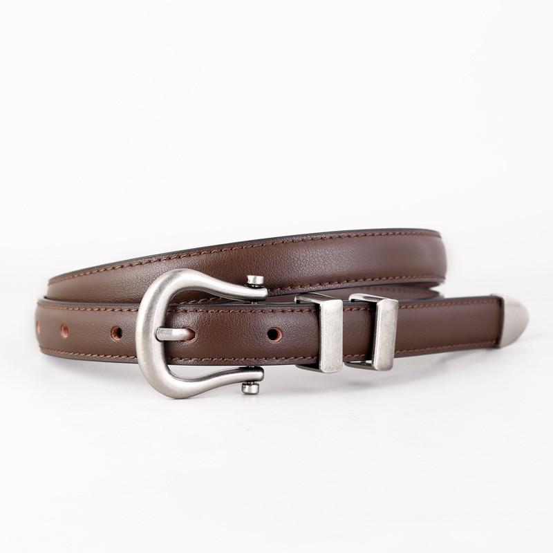 Classic Vintage Leather Belt For Women With Silver Buckle And Denim Waist Accessory For Casual Style