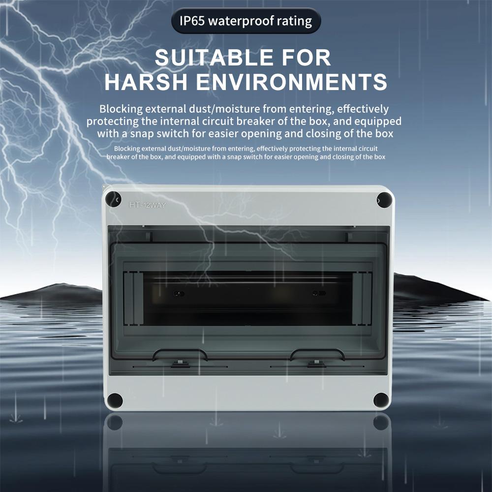 IP65 Waterproof Distribution Box HT-5/8/12/15/18/24 Way ABS Plastic Material Transparent Visual Window Wall-mounted Outdoor Use