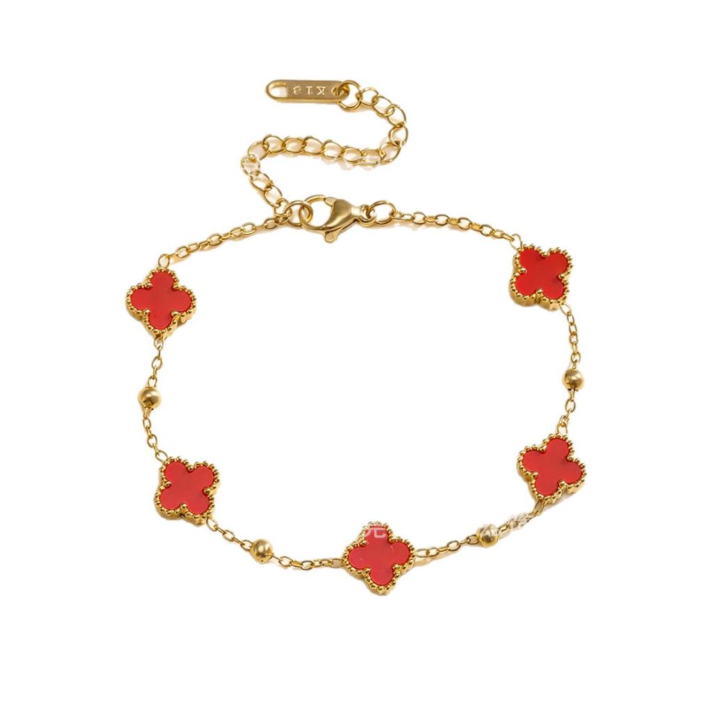 9MM Titanium Steel Colorfast Lucky Clover Bracelet with Shell Four-Leaf Clover Design.