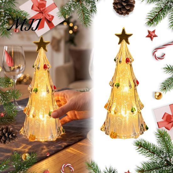 Decorative Holiday Lamp LED Lighted Christmas Tree Tabletop Decoration, Battery Operated Xmas Night Light, Room Ornament with Star Topper for