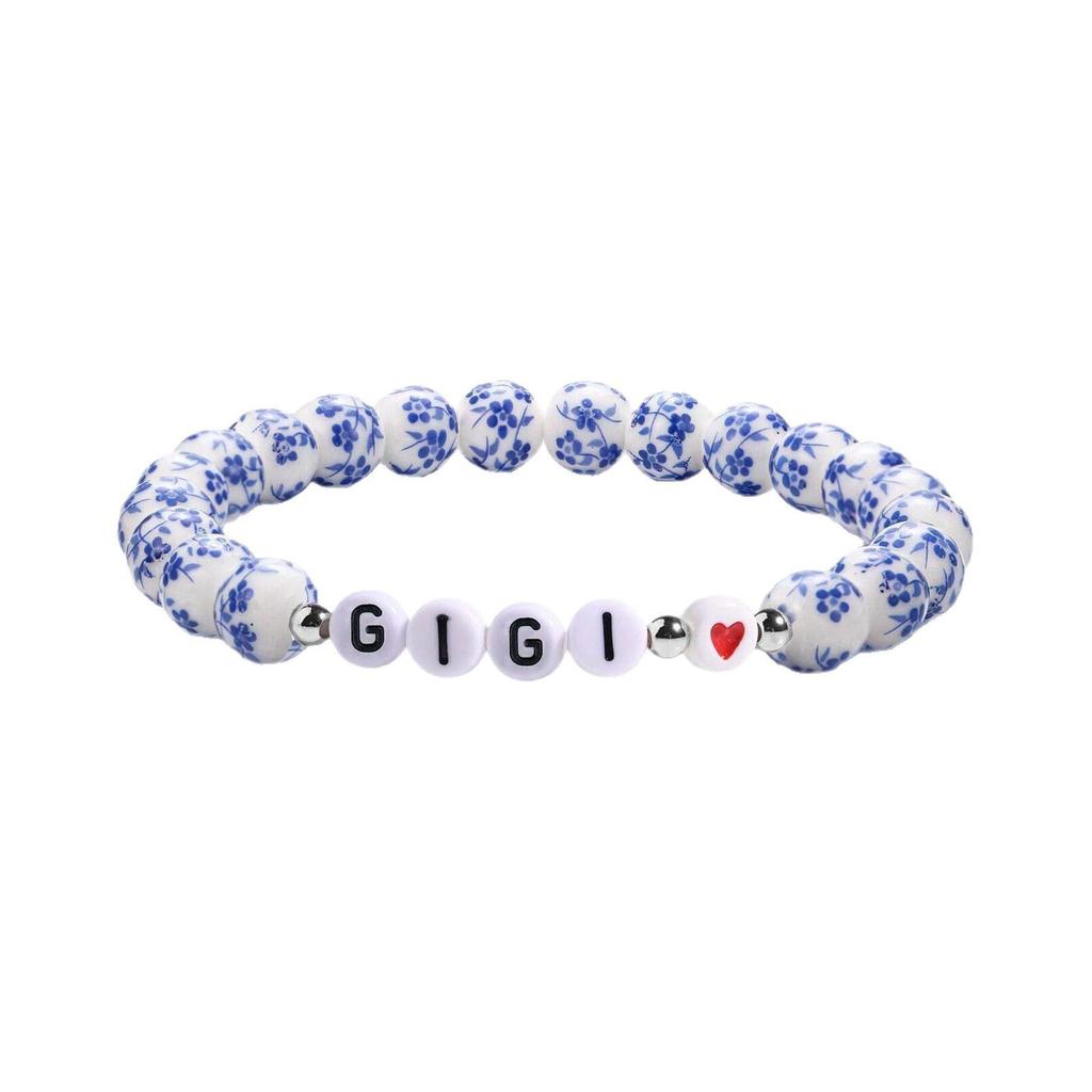 GIGI NANA Blue & White Porcelain Beaded Bracelet - Ethnic Style Elastic Birthday Gift