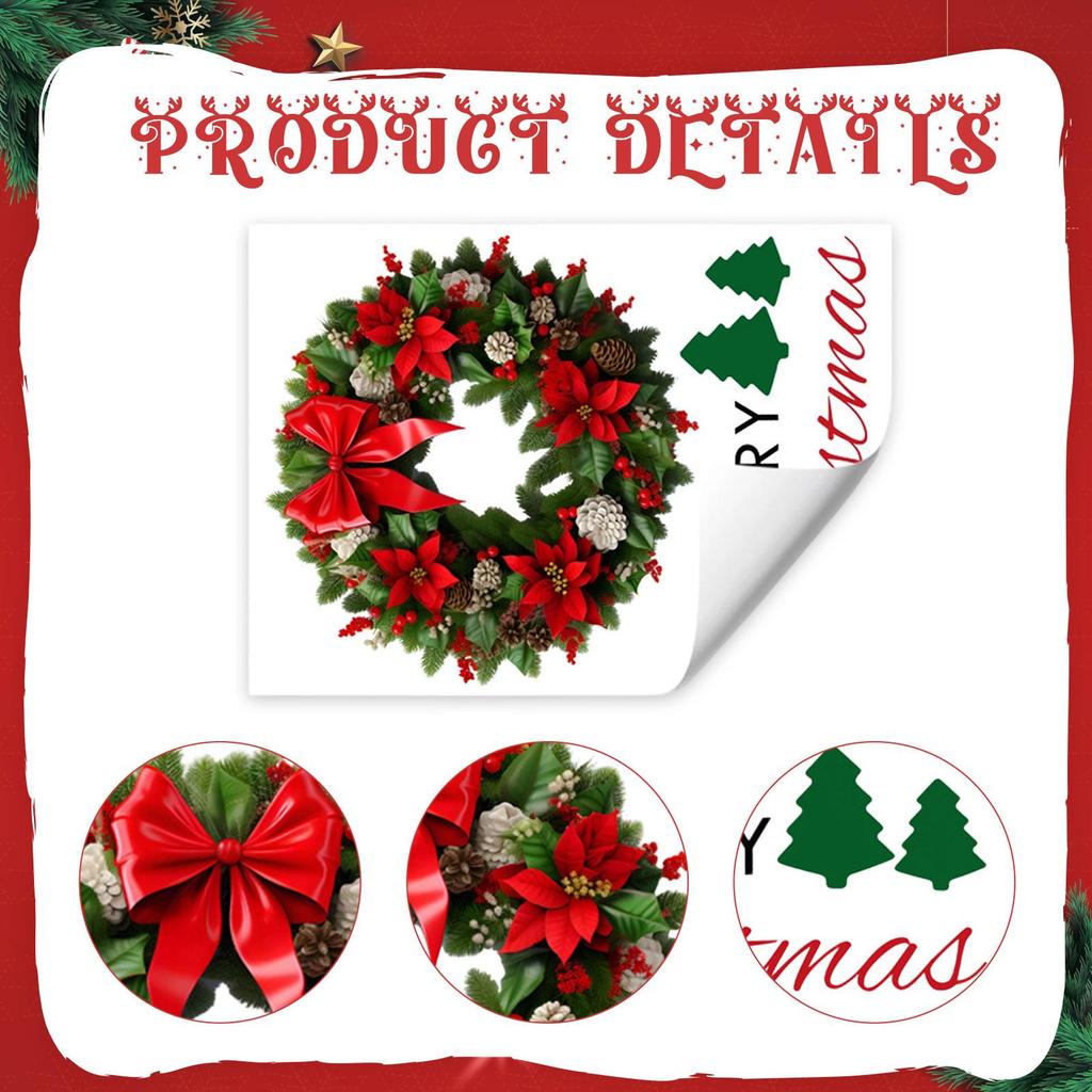 Christmas Wreath Wall Sticker Art Xmas Wall Decal for Kids Room Office Party Removable PVC Wallpaper Office Indoor Nursery