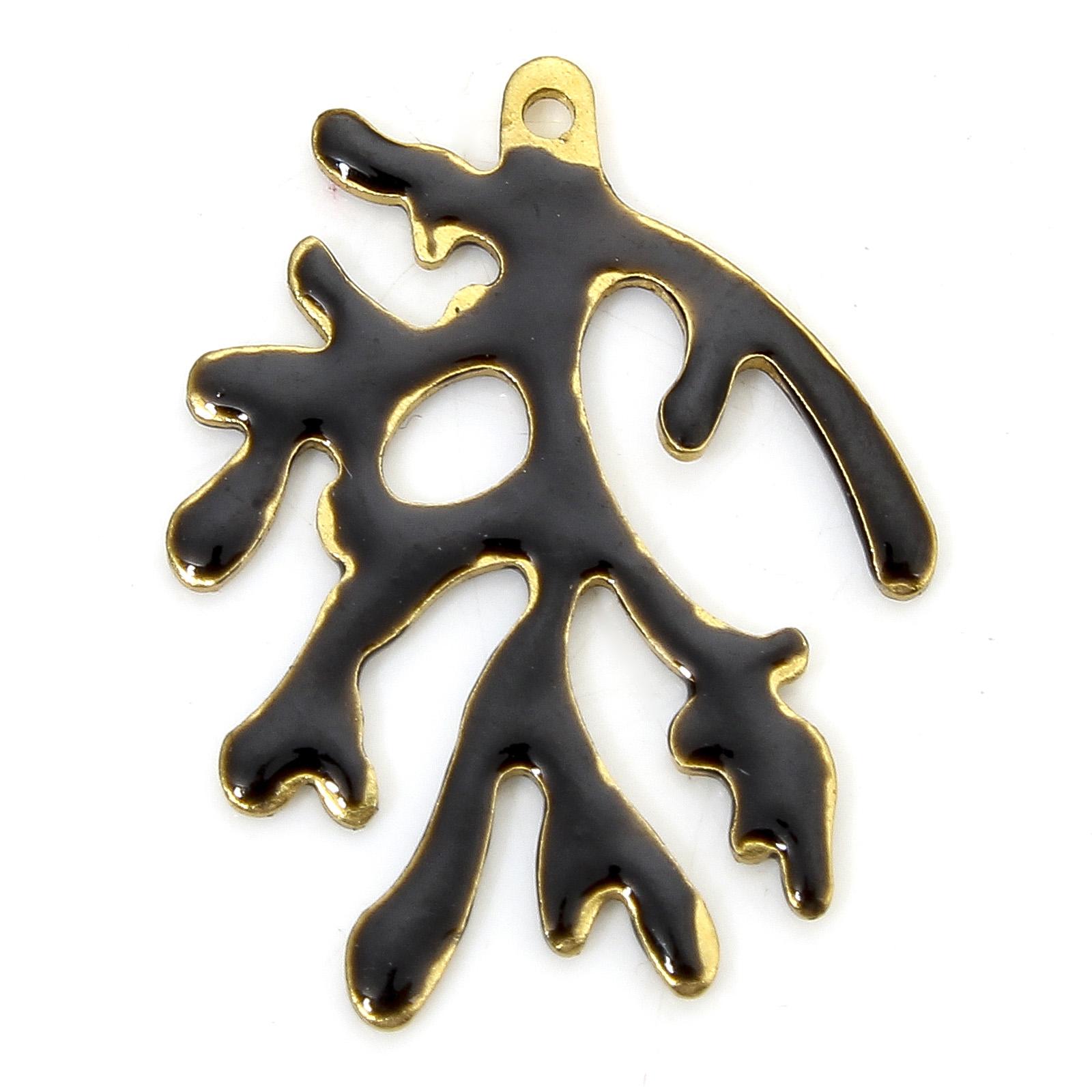 

5 Piece Brass Enamelled Sequins Charms Brass Color Multicolor Coral Enamel Pendants For DIY Necklace Jewelry Making 20mm x 15mm