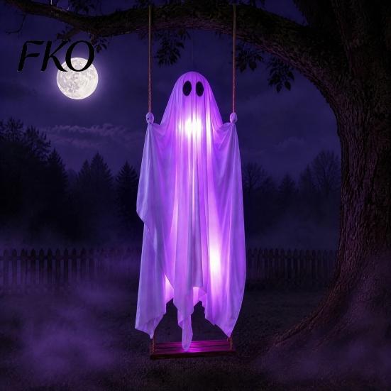Scary Party Atmosphere Lighting Hanging Ghost Swing Halloween Decoration with Remote Control & LED String Lights, Waterproof Creepy Window Props Decor