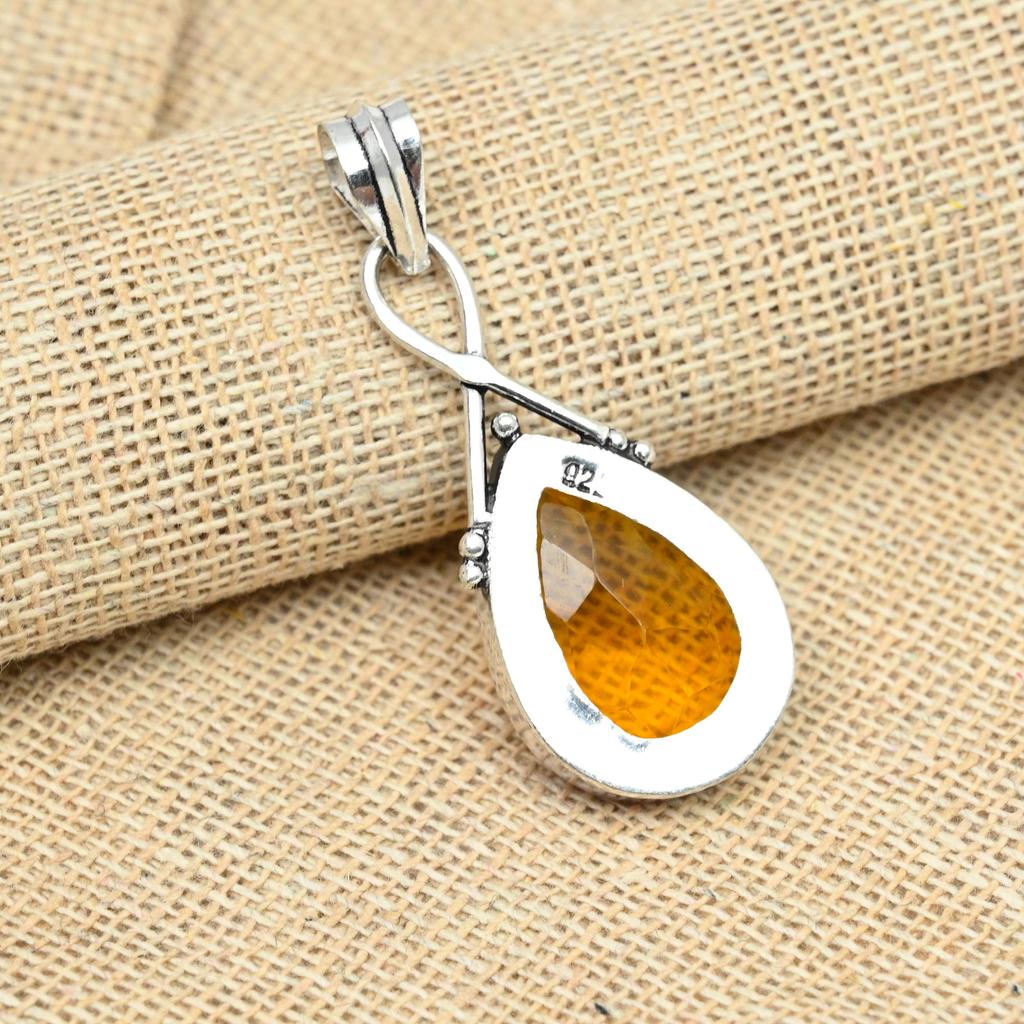 Wisiorek z miodowego topazu ze srebra próby 925, ręcznie wykonany, na prezent świąteczny