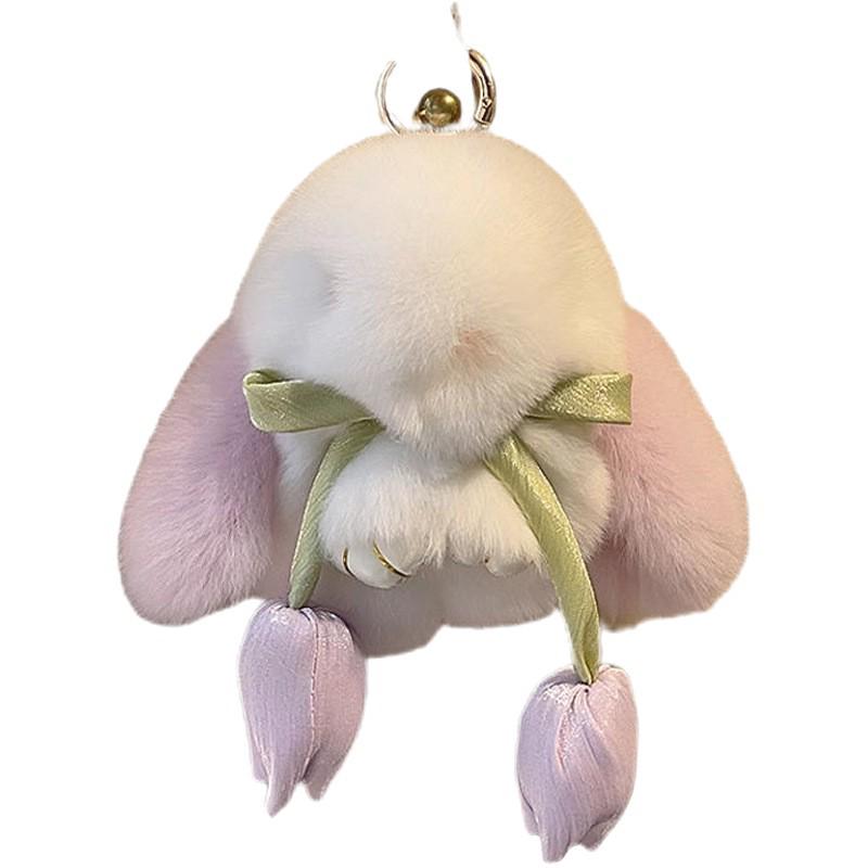 Adorable Faux Mink Rabbit Fur Keychain Pendant - Mini Plush Doll Backpack Ornament Gift