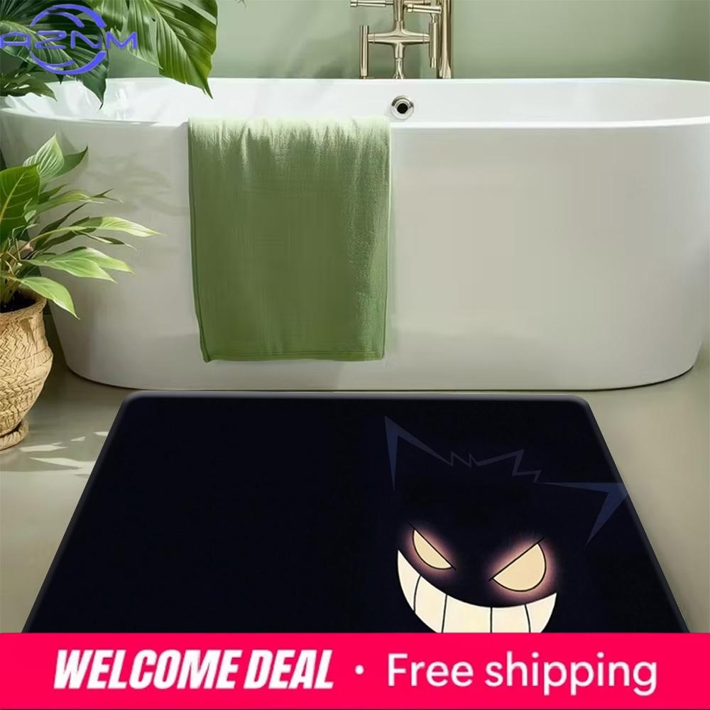 Pokemon Gengar Creepy Grin Dark Style Print Doormat Anti-slip Absorbent Floor Mat for Home Entrance Bedroom Living Room Decor