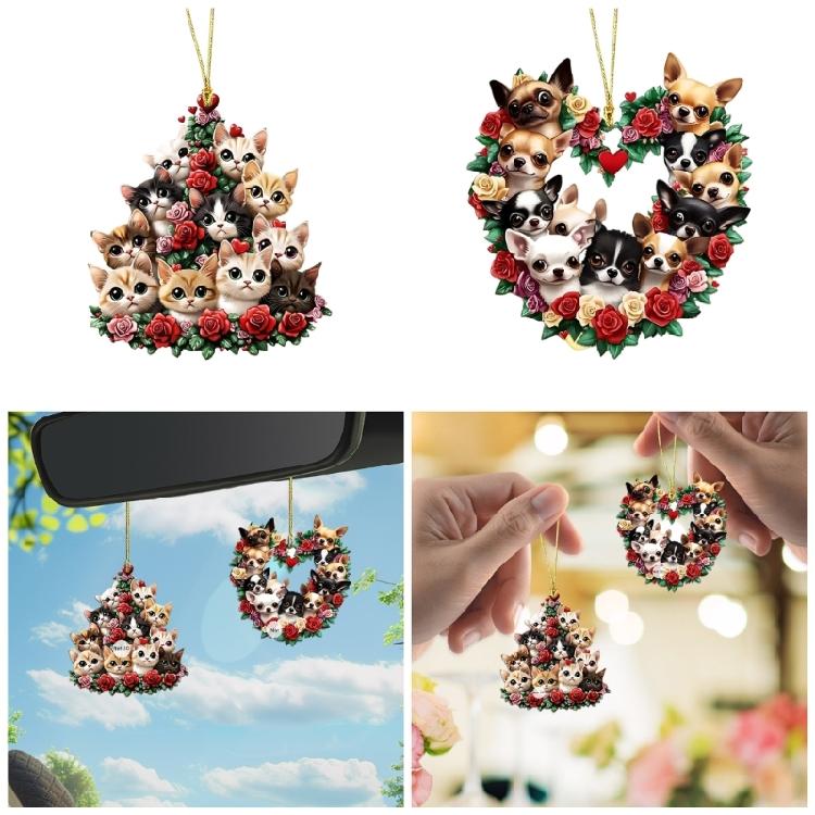Multipurpose Valentines Special Cats and Dog Acrylic Ornament Accessory for Pet Lovers and Unique Decoration Seekers