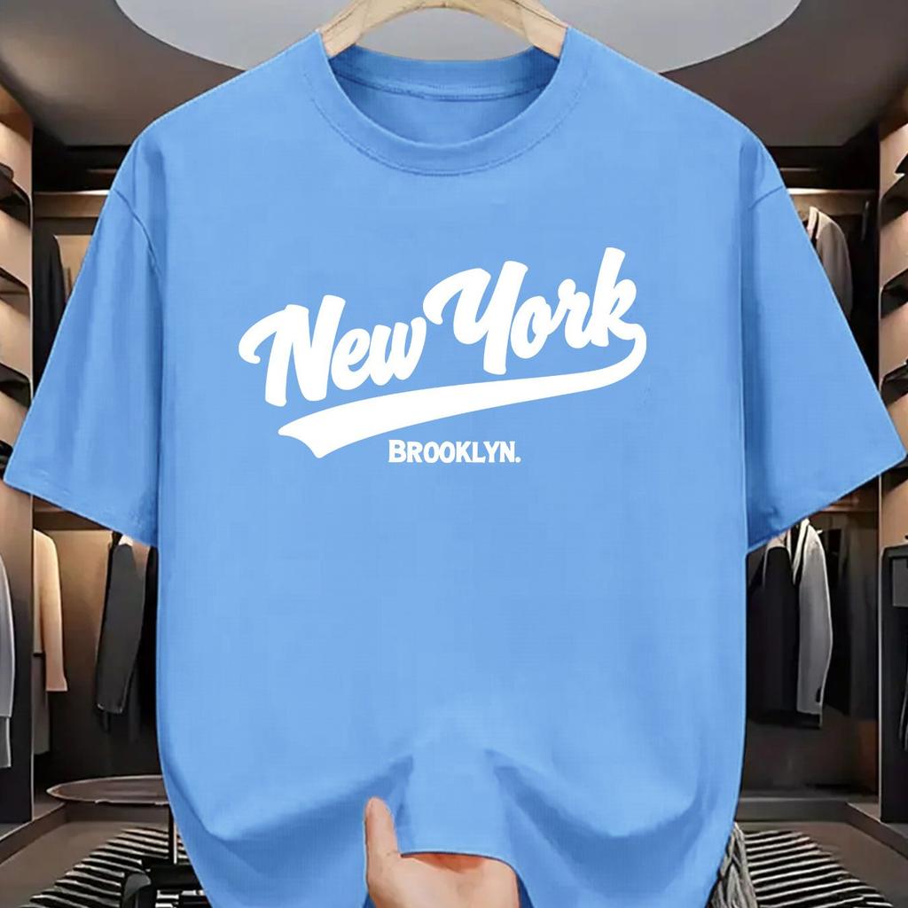 Camiseta de Manga Corta Casual Deportiva de Algodón de Moda para Hombre Verano Holgada Estampado de Letras de Nueva York Brooklyn Cuello Redondo Top
